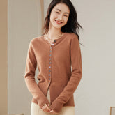 100% Pure Cashmere Knitted Round Neck Cardigan Slim Sweater